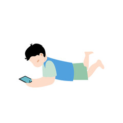 Child Using Tablet Lying Down
