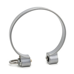 Fototapeta premium Metal hose clamp in open position on white background, industrial tool