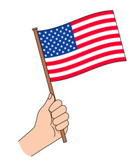 アメリカの国旗を手に持って応援しているイラスト