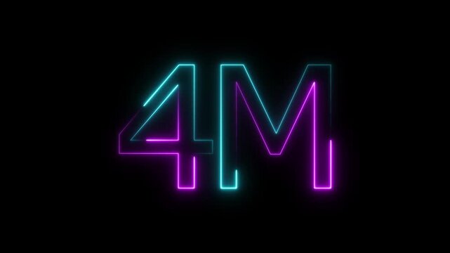 glowing neon 4m followers Celebration text animation. 4m animation neon text effect video motion on transparent background