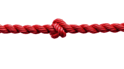 Red string rope thick twisted vibrant cord with detailed fibrous texture coiled neatly isolated on white background