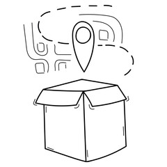 parcel, order in a box, courier delivery, shopping, black and white vector isolated element, hand-drawn vector isolated element, hand-drawn