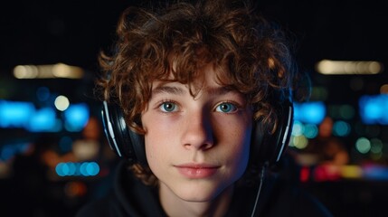 Man wearing headphones looking at camera
