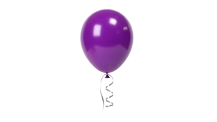 Shiny purple balloon floating with string vibrant color party decoration isolated on transparent background