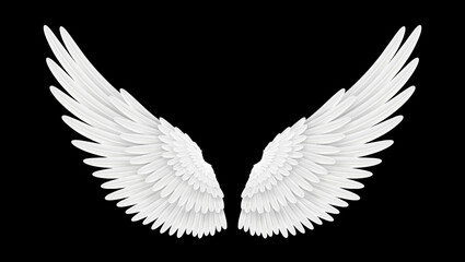 Fototapeta premium Realistic white angel wings with feathers. 3d vector masquerade, festival or carnival costume. Realistic bird or angel wings. Isolated Freedom, spiritual fantasy, spiritual or mythological plumage