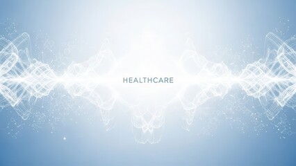 Abstract healthcare technology background with glowing particle light waves.