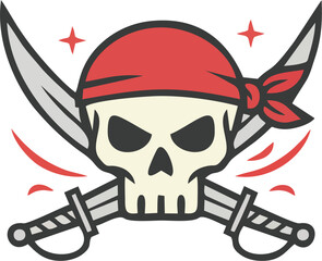 Minimalist Pirate Skull Emblem – Vector Jolly Roger Logo with Crossed Swords