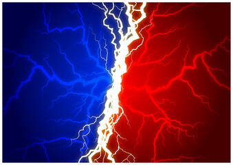 対立する赤と青の雷背景｜Red vs Blue Lightning Abstract Background