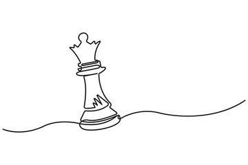Chess icon continuous one line drawing minimalist outline vector illustration.Continuous line drawing of chess pieces,Chess king knight rook minimalist outline vector.Strategy Games Continuous Line. © Moshiur