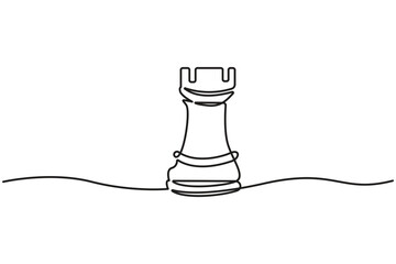 Chess icon continuous one line drawing minimalist outline vector illustration.Continuous line drawing of chess pieces,Chess king knight rook minimalist outline vector.Strategy Games Continuous Line. © Moshiur