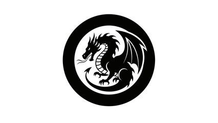 Black dragon emblem within a circular frame on a white background.