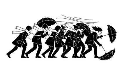 Winter and Rainy Weather People Vector Silhouettes for Climate Resilient Architecture