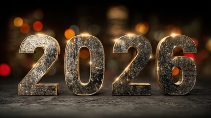 2026 New Year Celebration. Sparkling Gold Glitter Numbers., New year 2026