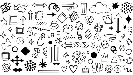 Hand Drawn Doodle Elements Vector Illustration of Abstract Symbols and Shapes for Design