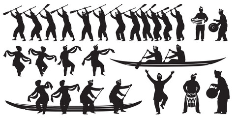 Collection of Silhouettes Depicting Traditional Cultural Activities and Performances.