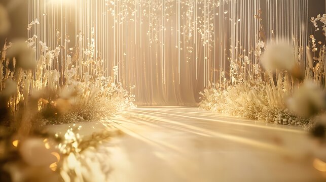 Elegant golden draped curtains flowers high resolution picture