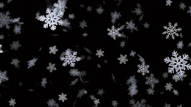 Falling White Snowflakes on Black Background Realistic Winter Decoration Element