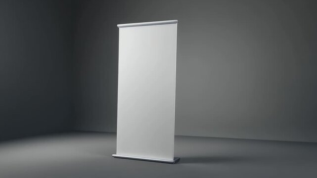 Silver Retractable Banner Stand Isolated on Gray Backdrop in Studio Lighting Ready for Display