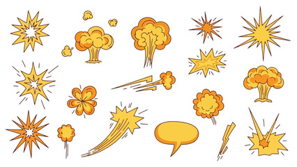 Hand Drawn Explosion and Comic Book Style Boom Effect Vector Illustrations © Zanita