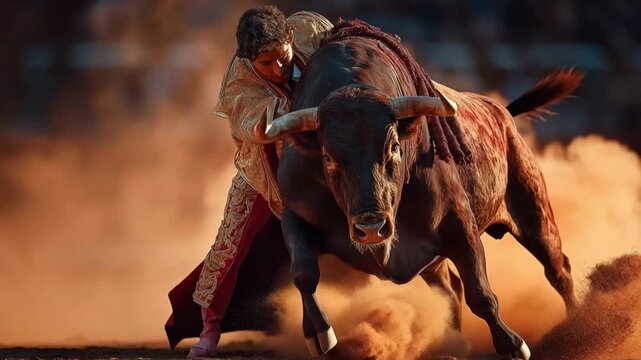 Torero haciendo faena en traje de luces