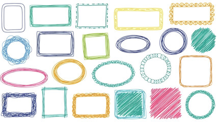 Collection of Hand-Drawn Decorative Frames and Borders in Various Shapes and Colors