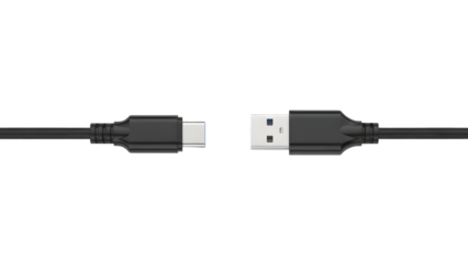 Usb c cable connector isolated on transparent background