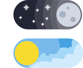 Day and night toggle switch icons representing weather and time changes perfect for UI design and app interfaces isolated on white Background
