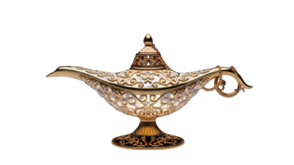 Golden Genie Lamp Isolated on White Background