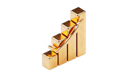 Golden Growth Chart Rising Upwards on White