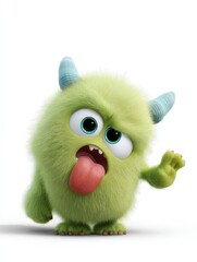 Un adorable monstruito verde con la lengua fuera y una actitud juguetona.