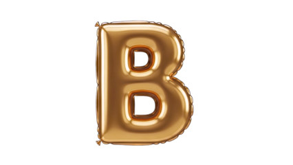 Golden Balloon Letter B on White Background