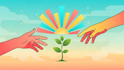 An optimistic and abstract vector graphic conveying themes of renewal, hope, and personal development for the New Year. The flowing lines and bright