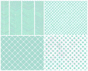 A collection of four patterned backgrounds in pastel shades of green and lavender