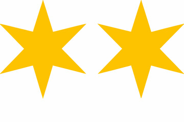 Two bright yellow stars on a plain white background a simple graphic