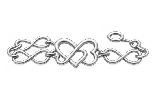 Silver bracelet with infinity symbol and heart designs - Powered by Adobe