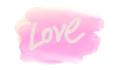 Soft pink watercolor splash with the word love