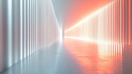 Illuminated corridor with striking light and shadow effects. An intriguing architectural design featuring clean lines and a modern aesthetic