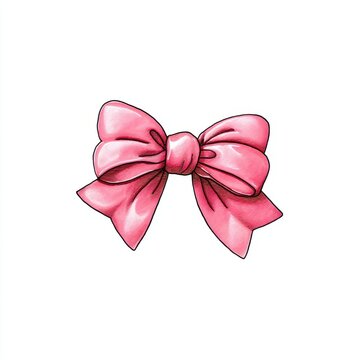 A vibrant pink bow with a glossy finish, perfect for decorative purposes or fashion accents, Christmas doodled cliparts on white background