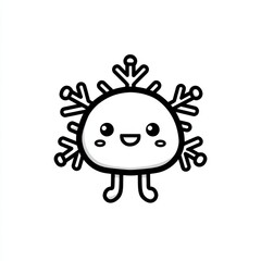 Fototapeta premium A cute, smiling snowflake character with arms and legs, featuring a round body and playful expression, ideal for winter-themed designs, Christmas doodled cliparts on white background