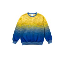 Blue and yellow gradient textured knit sweater or sweatshirt isolated on transparent background.
