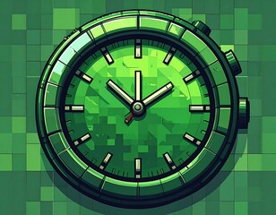 A close-up illustration of a green digital clock or watch on a matching background
