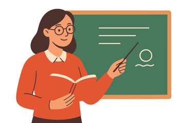 Female Teacher Explaining Lesson in Classroom &ndash; Modern Flat Education Vector Illustration