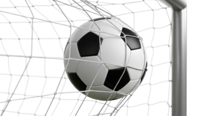 Soccer ball in net transparent background cutout png