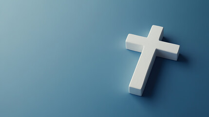 Fototapeta premium Minimalist Christian cross symbol on a gradient blue background. Symbolizes faith, belief, and spirituality. Perfect for religious themes and serene design concepts.