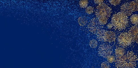 A vibrant blue background with a scattering of golden star like floral bursts