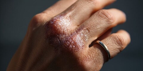 Naklejka premium Woman's hand showing burned skin scar healing