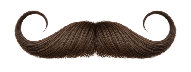 Brown mustache with curled ends transparent background cutout png