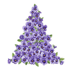 Fototapeta premium Vibrant purple pansy flowers arranged in a beautiful triangular shape, creating a unique floral design on a solid transparent background.