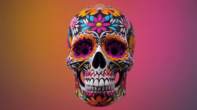 Ornate Skull With Colorful Floral Designs On A Blended Background