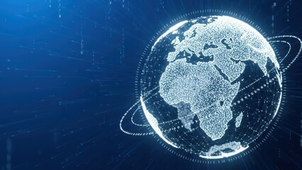 Dynamic digital Earth hologram showcasing global network connectivity and data exchange, symbolizing technological innovation and an interconnected information age